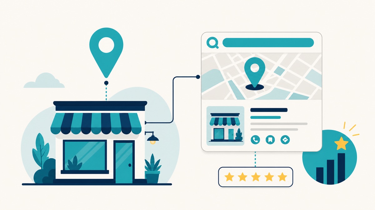 A local business showing up across Google Search, Maps and reviews