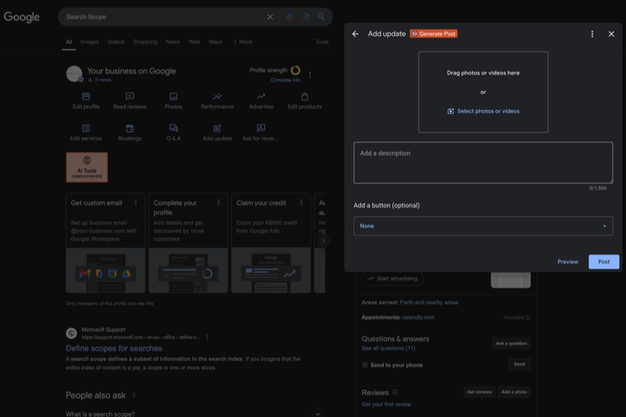 Updating services and details inside a Google Business Profile