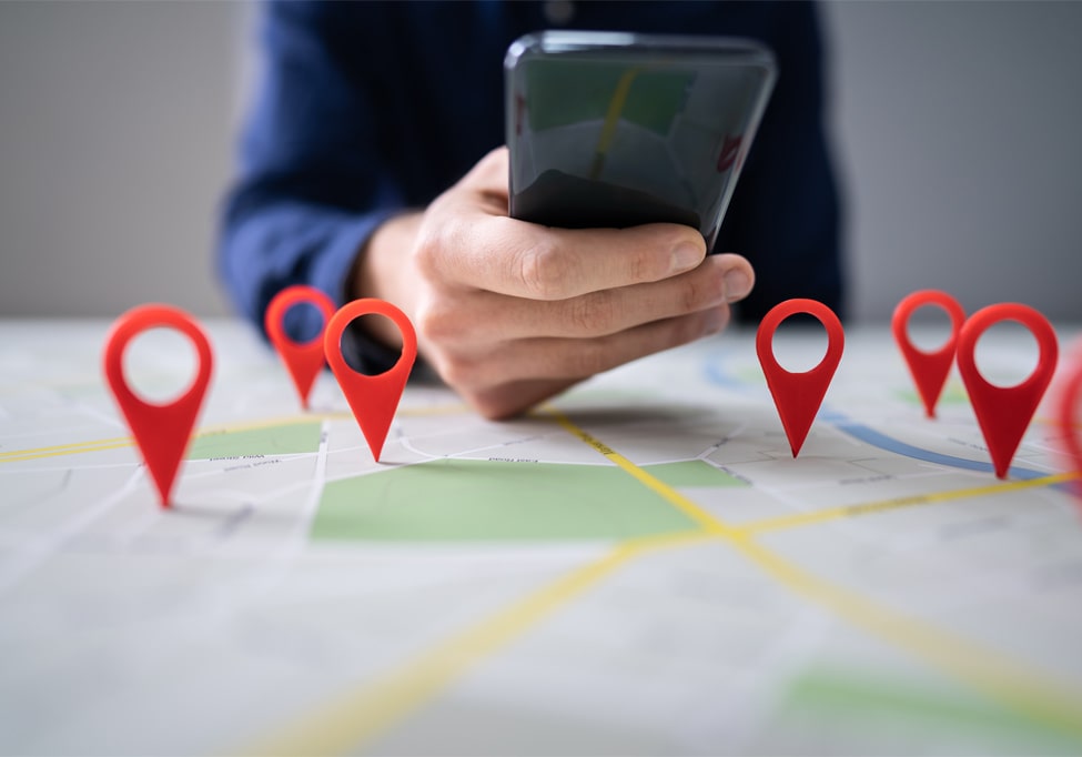 Local SEO services illustrated with a map and location pins