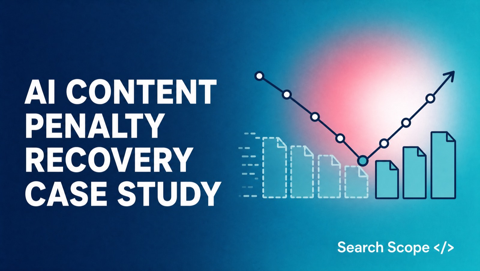 Chart showing a traffic collapse and recovery after a content pruning project
