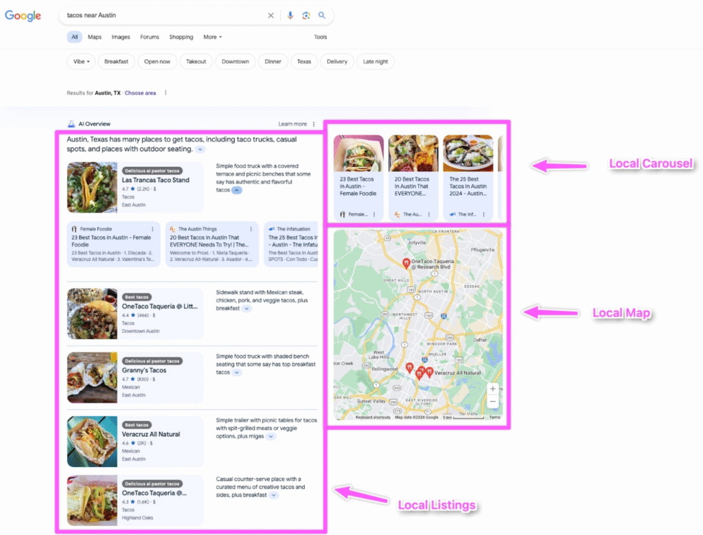 Map results appearing inside an AI Overview