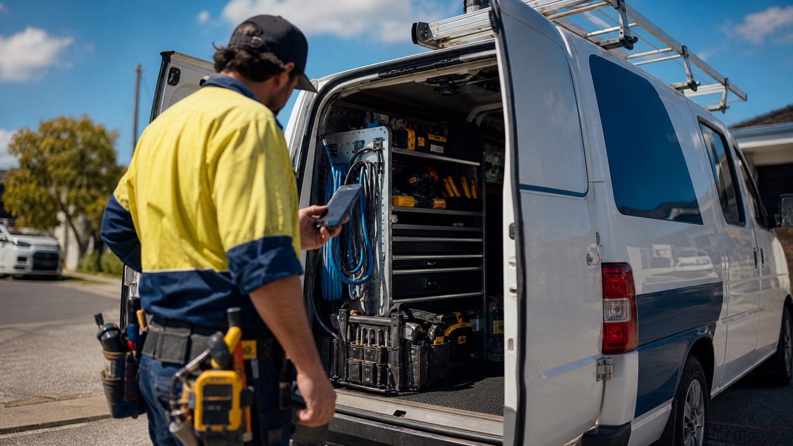 An Australian tradie working out of his branded van, the on-the-ground reality of a service area business