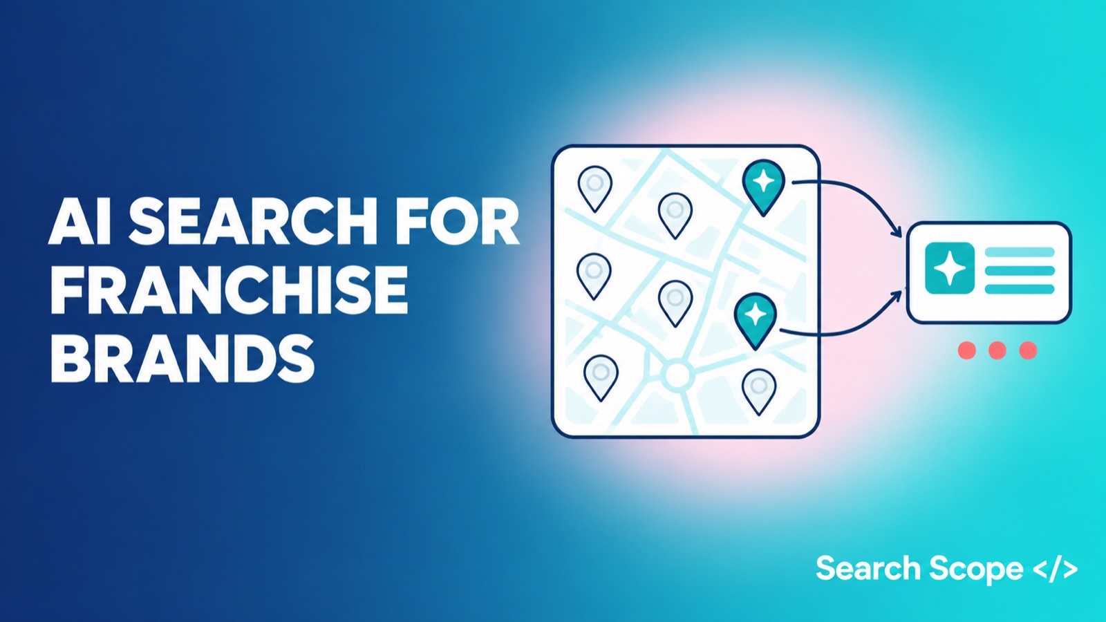 AI search for franchise brands: individual franchise locations picked out on a map by an AI assistant