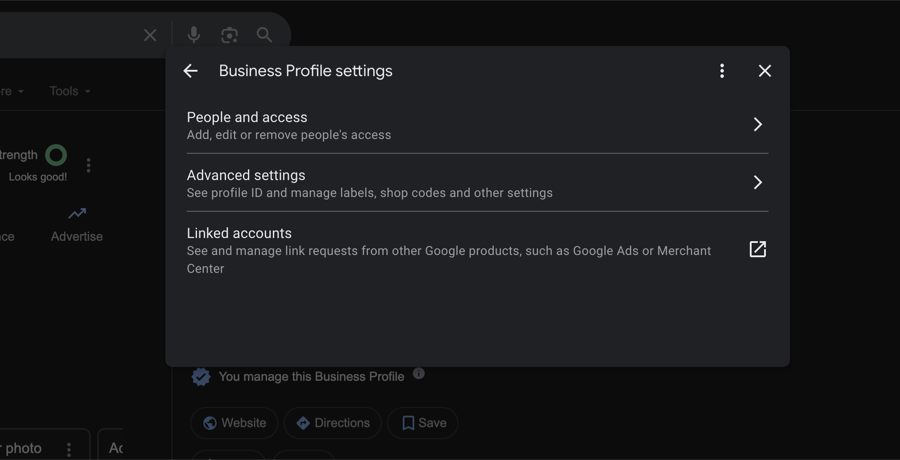 People and access menu to manage GBP users