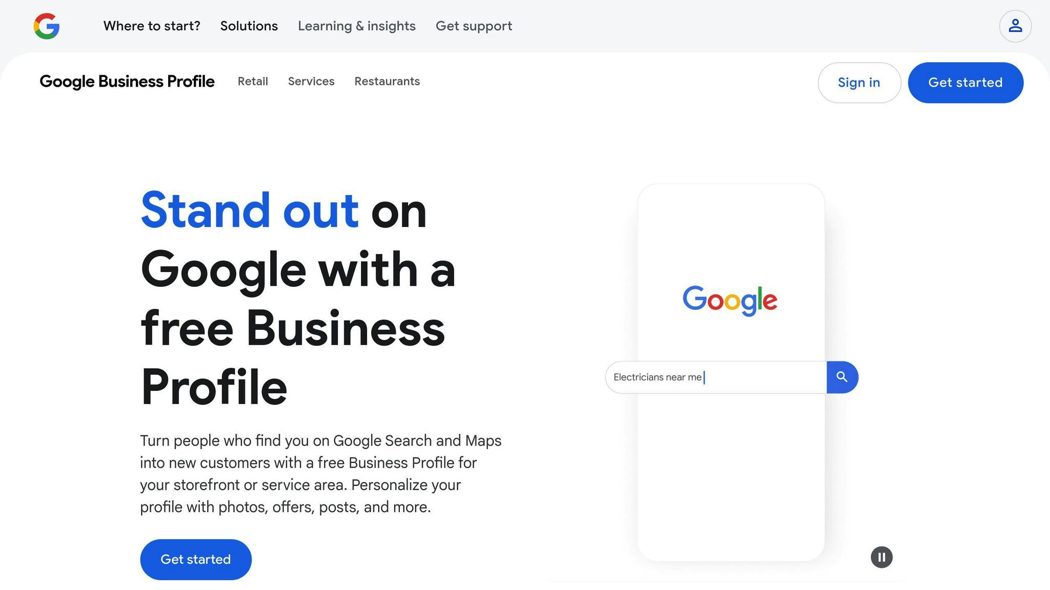 Google Business Profile interface showing optimisation areas