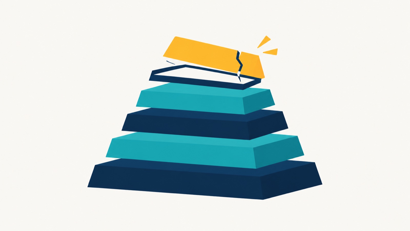 A layered stack in which an upper layer cracks and slips because the layer beneath it is hollow