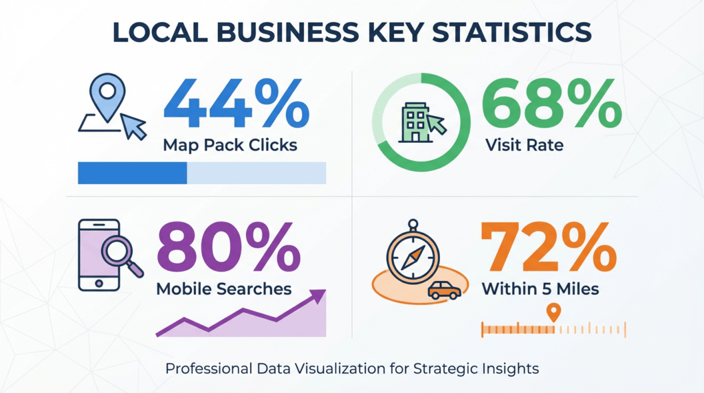 clean data visualisation showing four key statistics for local seo