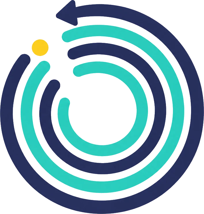 Abstract illustration of the AI Entity Authority System as a loop of five nested arcs returning to their starting point