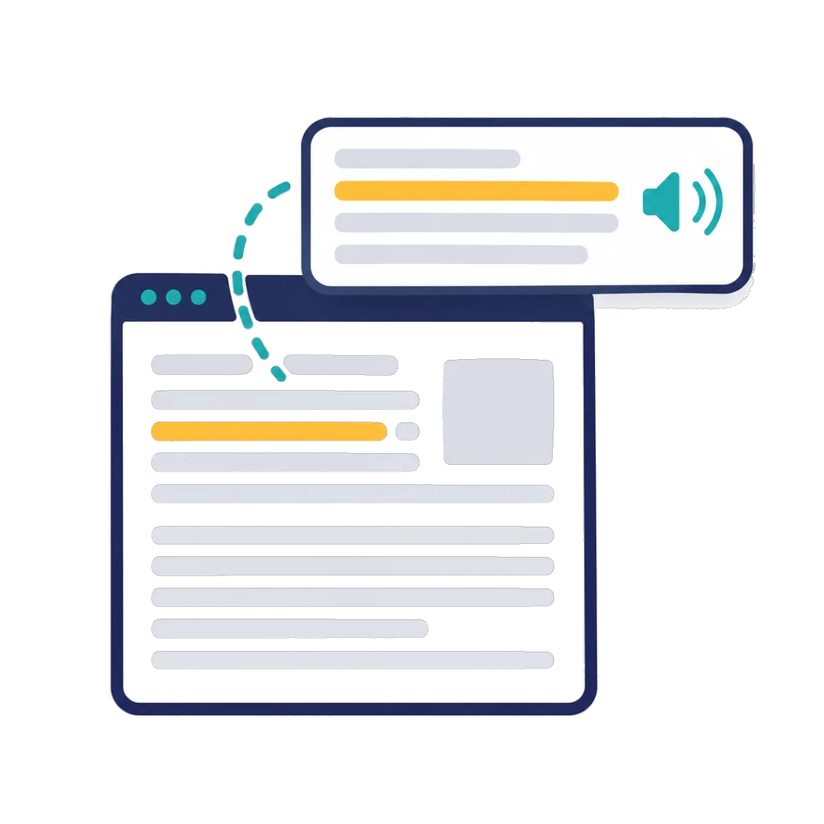 One paragraph lifted out of a web page into a floating answer card beside a speaker icon with sound waves
