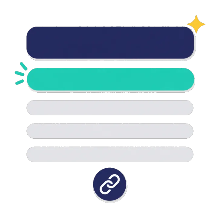 One content block with a bold heading bar, a highlighted first sentence, supporting lines and a link icon