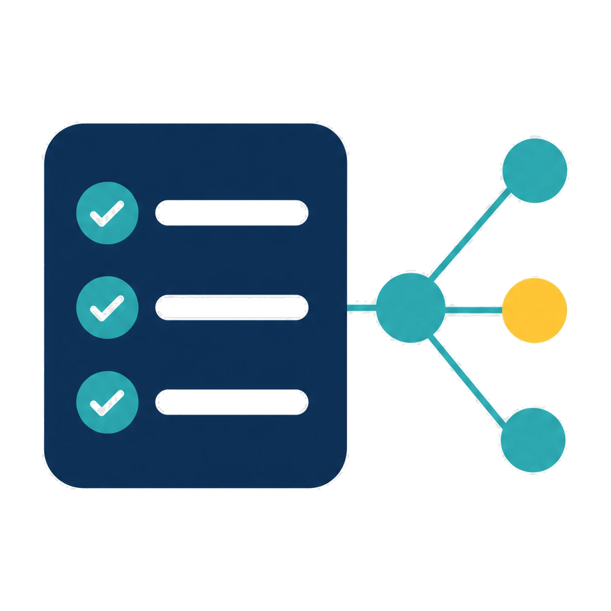 AI visibility checklist: a ticked checklist card fed by a network of sources