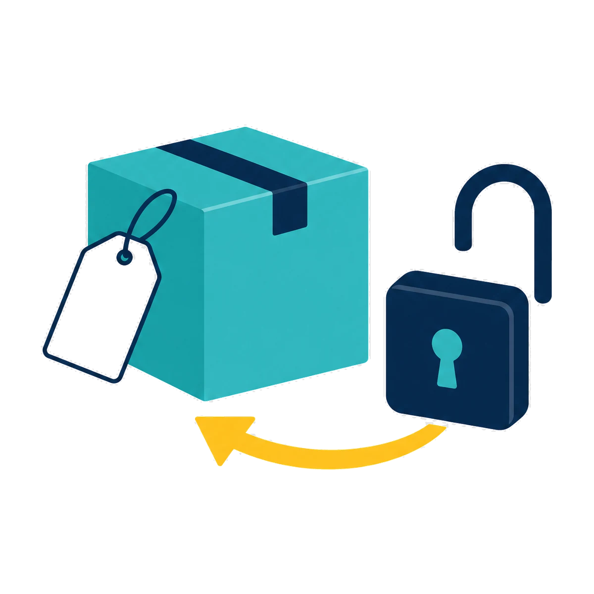 Google Merchant Center suspension recovery: a product box with a padlock opening and a return arrow