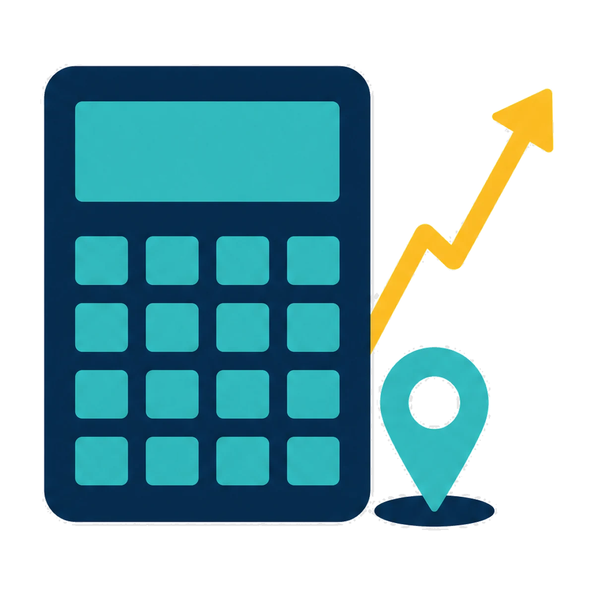 Local SEO for accountants: a calculator with a rising trend line and a map pin