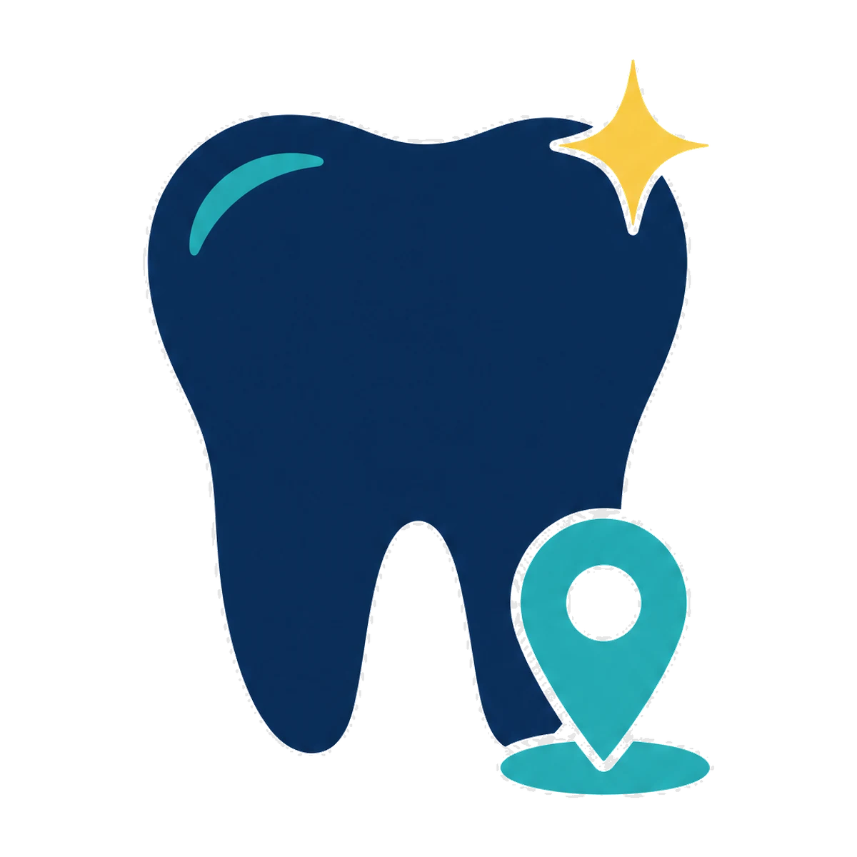 Local SEO for dentists: a tooth with a map pin, marking a practice in local search