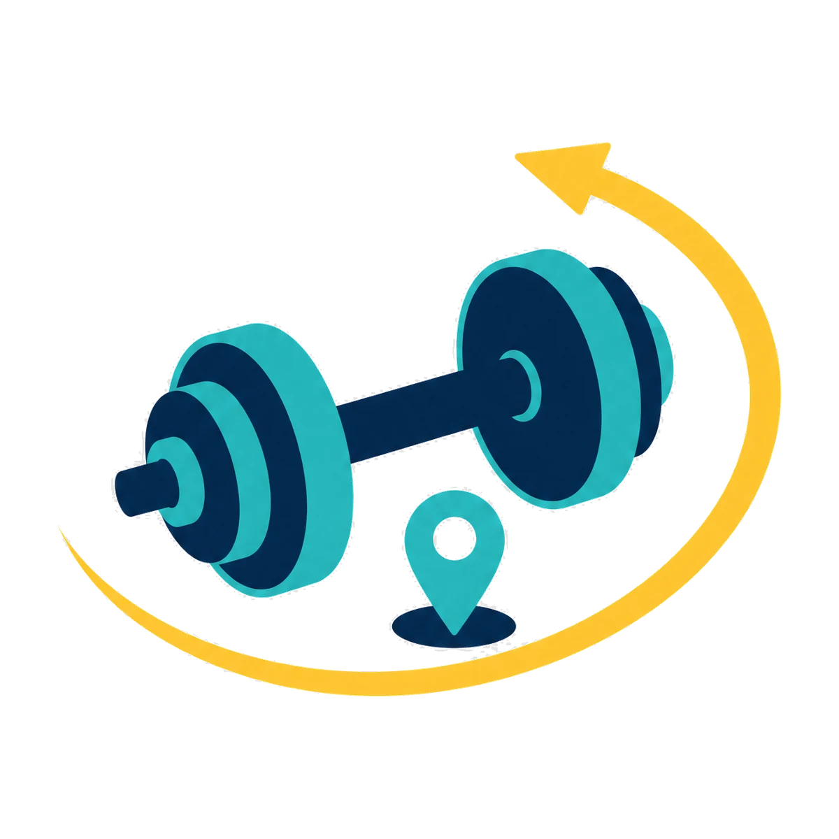 Local SEO for physiotherapists: a dumbbell with a motion arc and a map pin