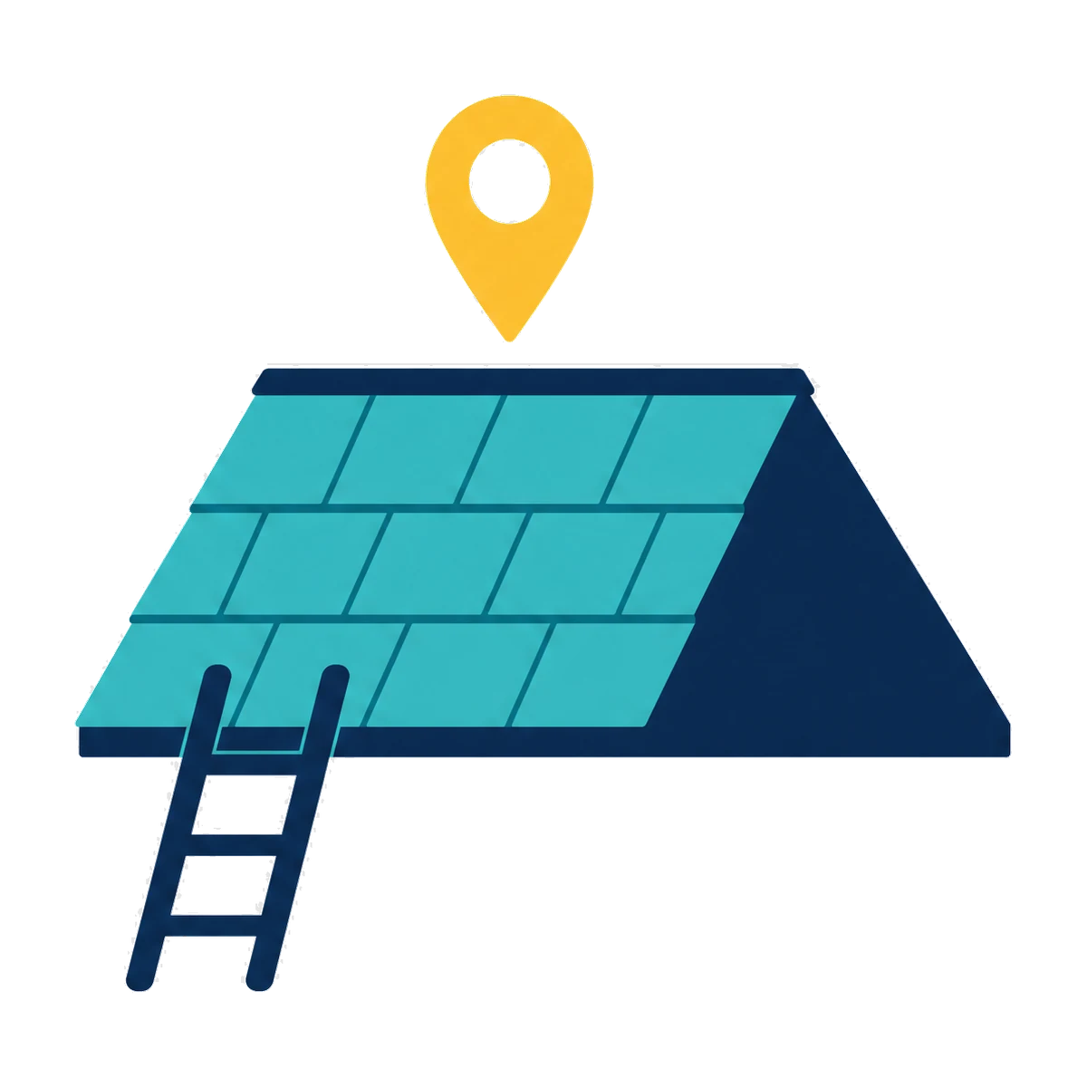 Local SEO for roofers: a tiled roof with a ladder and a map pin