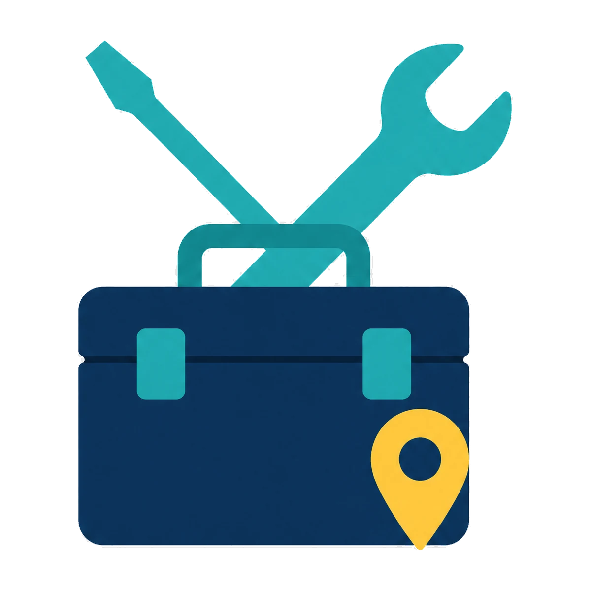 Local SEO for tradies: a toolbox with crossed tools and a map pin