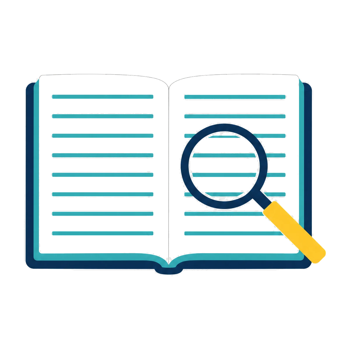 SEO glossary: an open book with a magnifying glass resting across the page