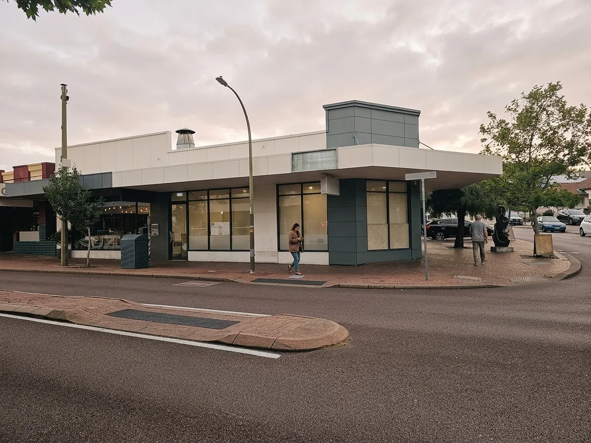 Albany Highway shopfront strip in Victoria Park at dusk, local small businesses of the kind Search Scope helps rank