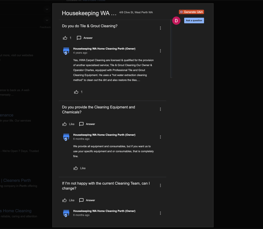 Housekeeping WA customer service Q&A session