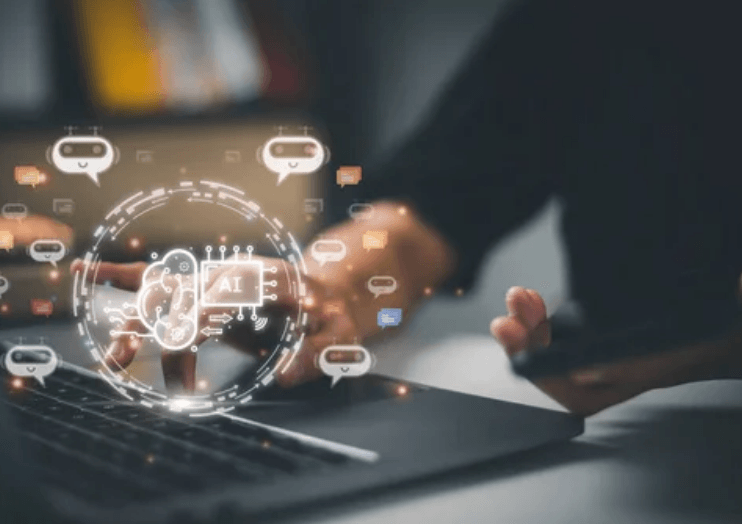 AI technology concept with laptop and smartphone usage