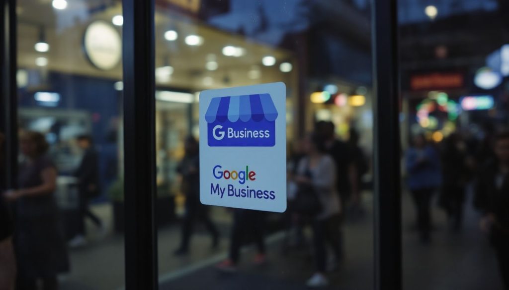 Google My Business storefront sign at night