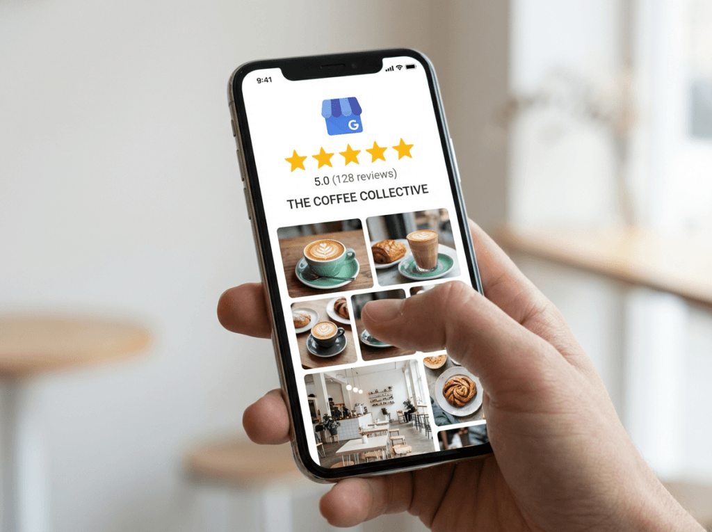 google business profile on smartphone screen showi 1773290887747