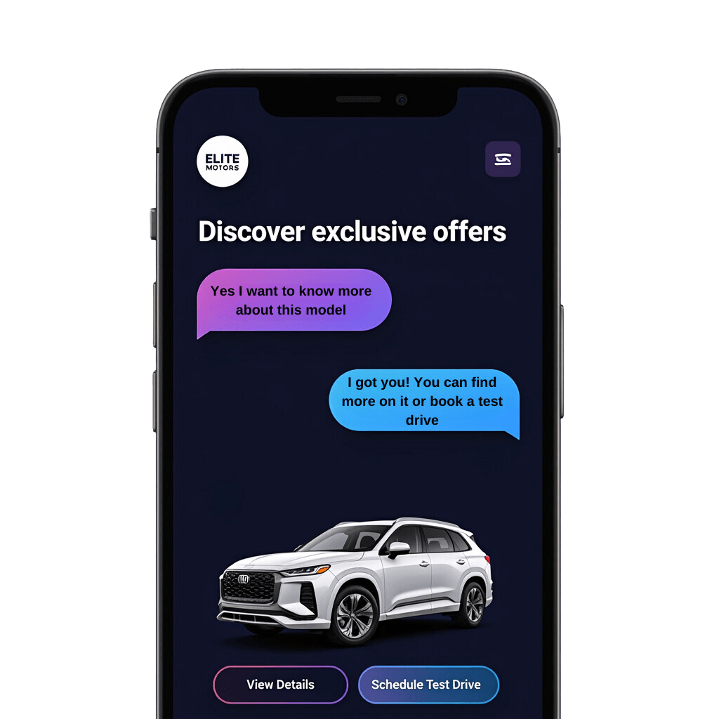 Smartphone displaying car offers and inquiries.
