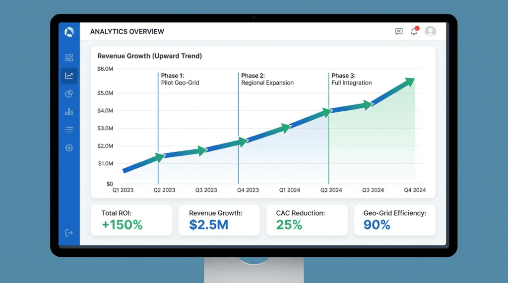 roi dashboard showing upward trending revenue grow 1773293684319