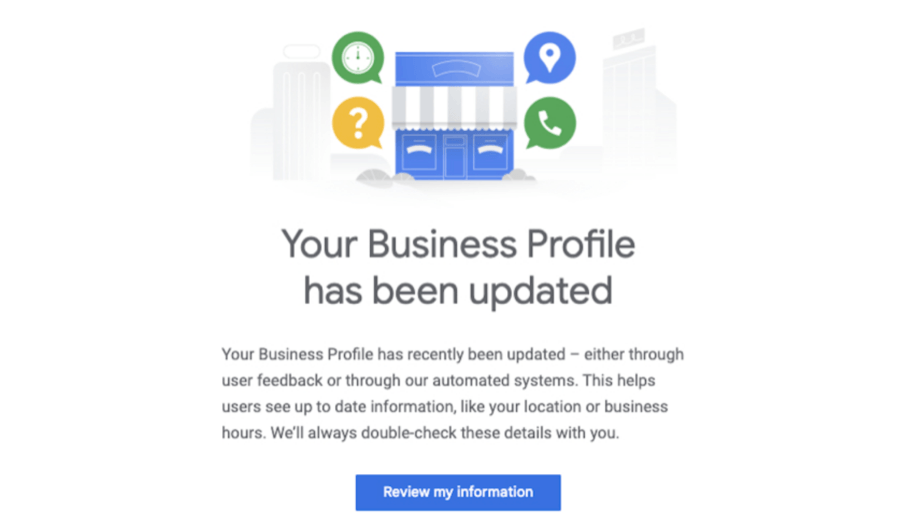 Notification of updated business profile on platform