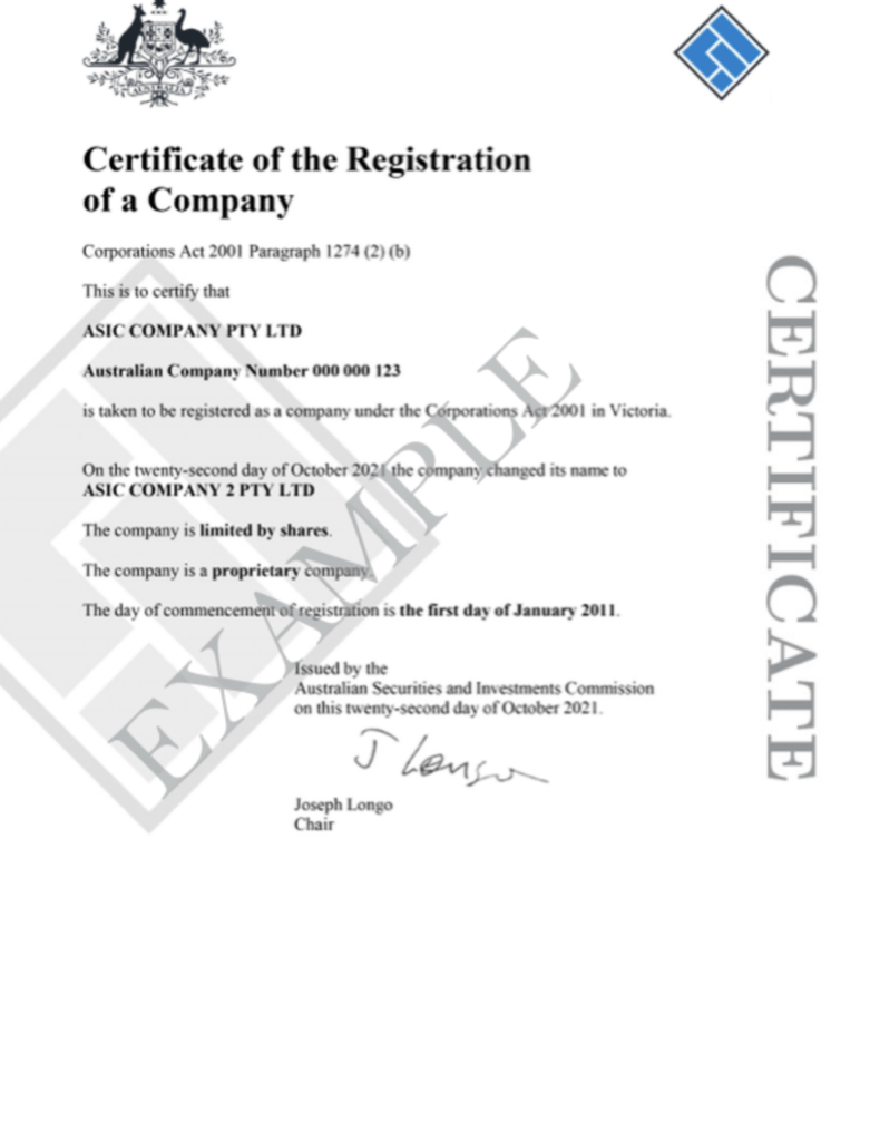 asic business name registration document