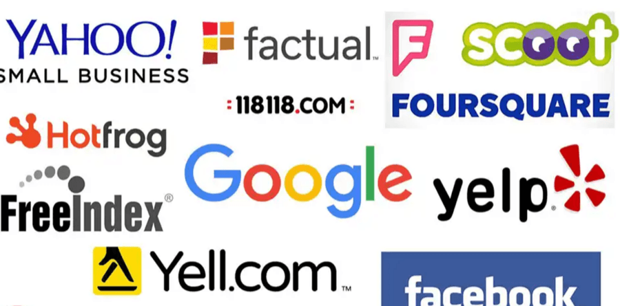 Logos of various popular online business directories.