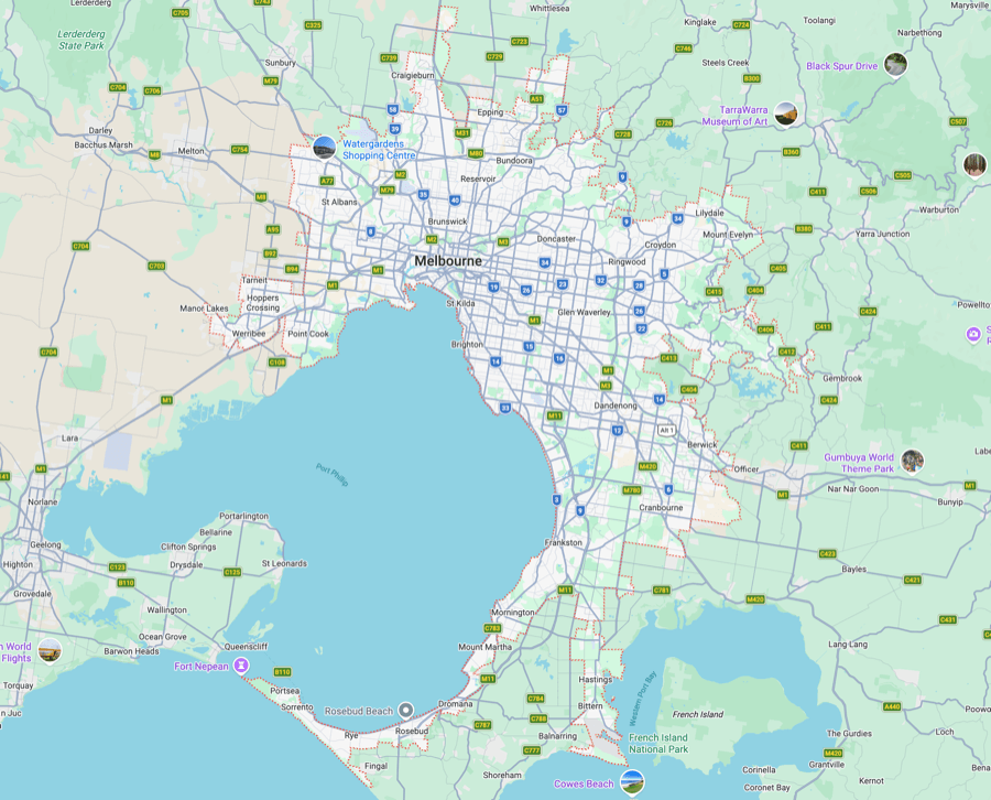 melbourne vic according to google maps