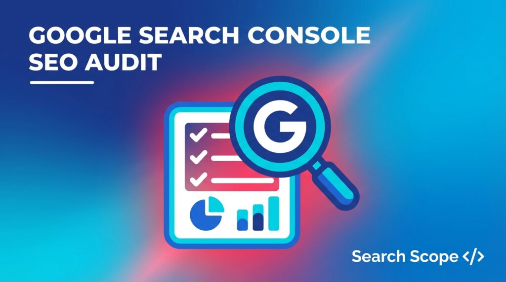 Google Search Console SEO Audit graphic with magnifying glass