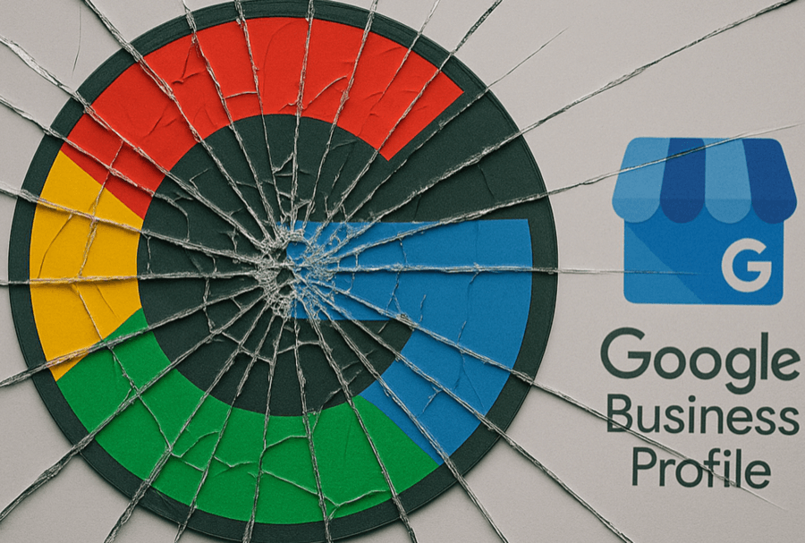 Cracked dartboard with Google Business Profile logo