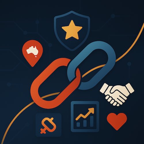 Graphic of linked chain with diverse business symbols