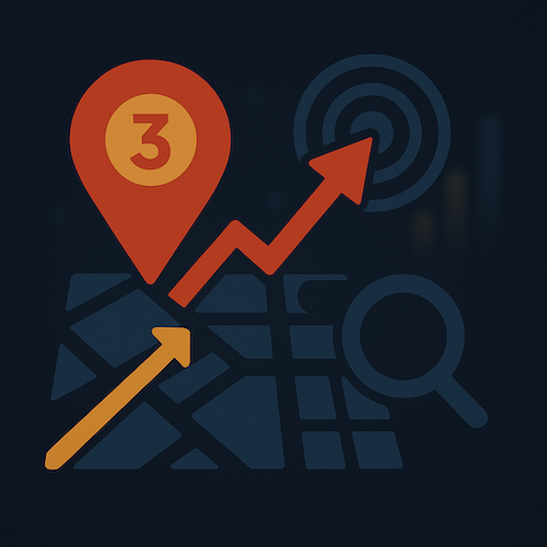 Location pin with upward arrow on digital map