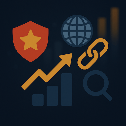 Icons representing growth, security, and global connectivity
