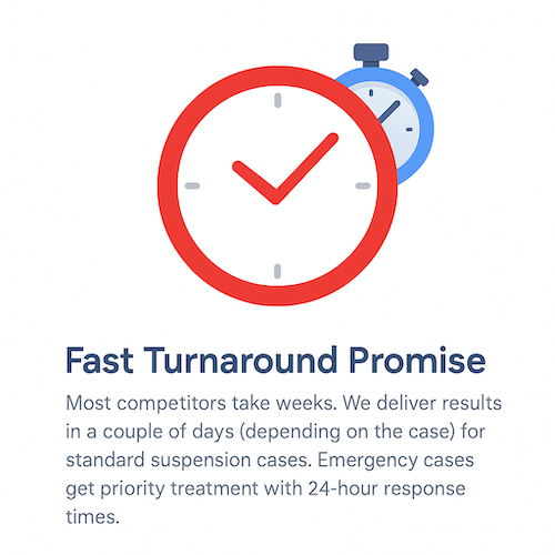 Fast turnaround promise with red clock and blue stopwatch