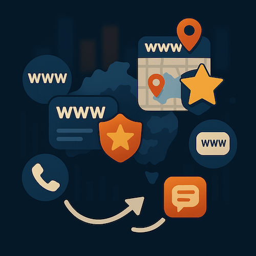 Illustration of digital marketing icons over Australia map