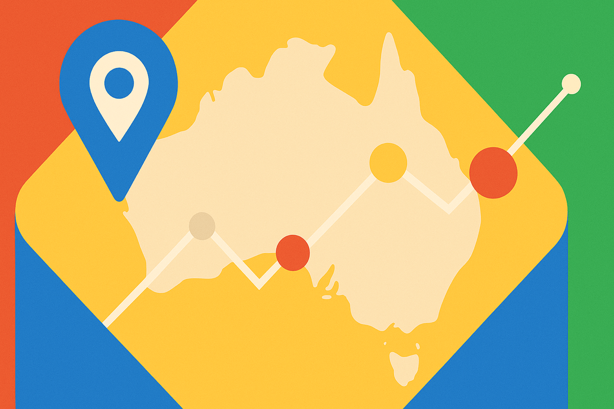 Stylized map of Australia with colorful background