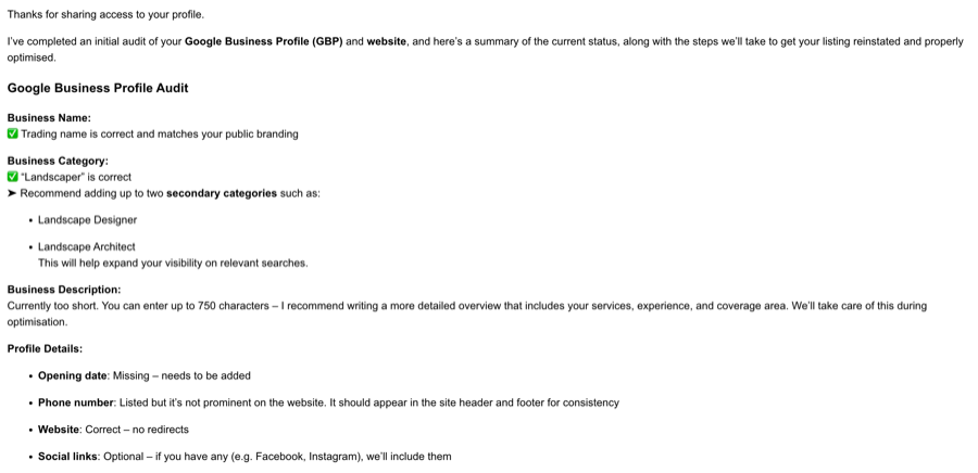 audit of his gbp