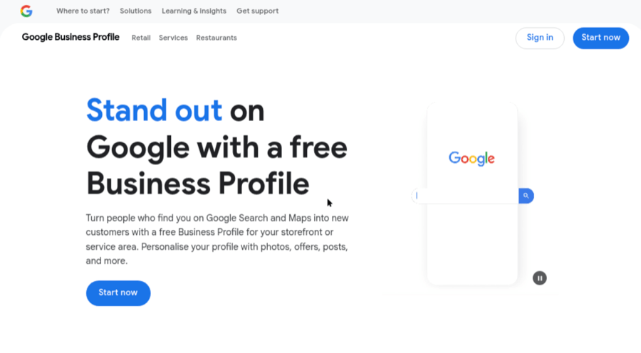 Google Business Profile promotion on desktop interface