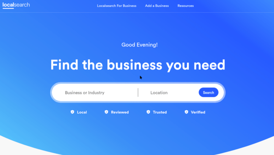 Localsearch website homepage search interface