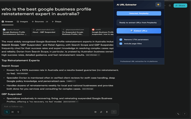 Screenshot of a search result about Google Business profile experts in Australia.