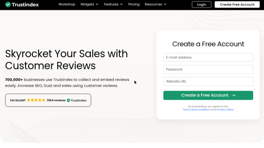 Trustindex website screenshot promoting customer reviews