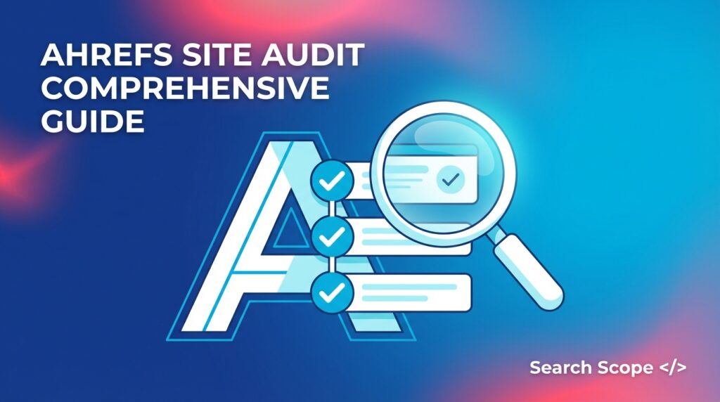Ahrefs Site Audit Guide with Magnifying Glass Illustration