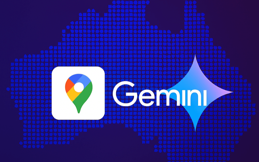 Gemini logo with Google Maps icon on digital background