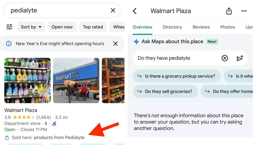Walmart store entrance and Pedialyte product display