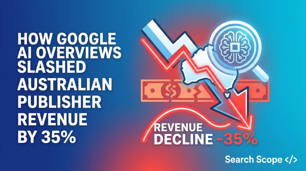 Infographic on Google News cutting Australian publisher revenue by 35%